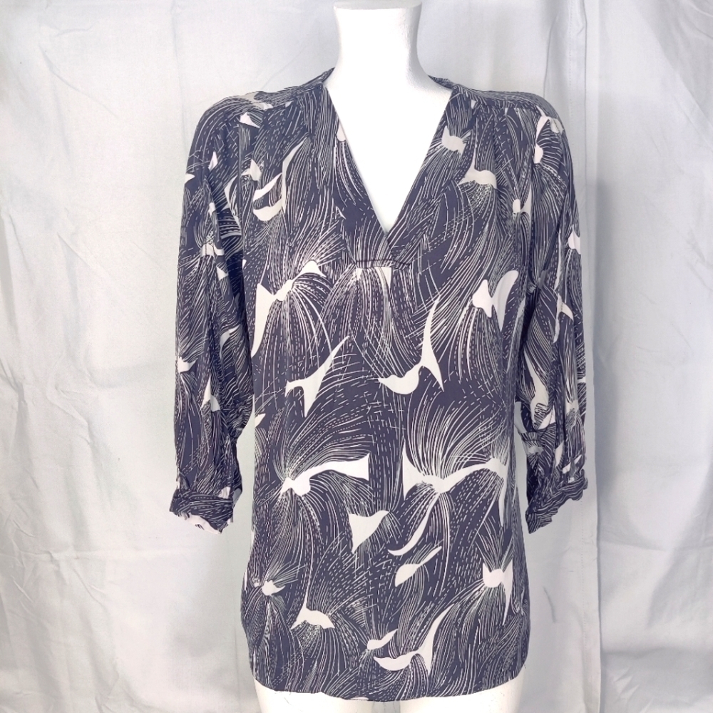 DVF Silk Tunic Top V-neck 3/4 Sleeve Diane Von Furstenberg New Cahill Women Sz 8